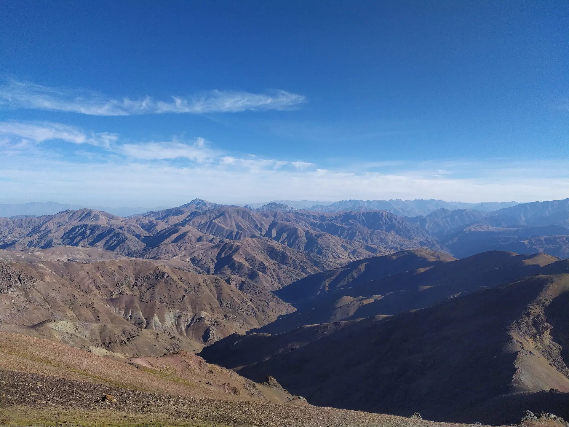 The ridges of the Chimgan mountains, the nearest high peaks to Tashkent — Greater Chimgan rises to about 3,300 metres.