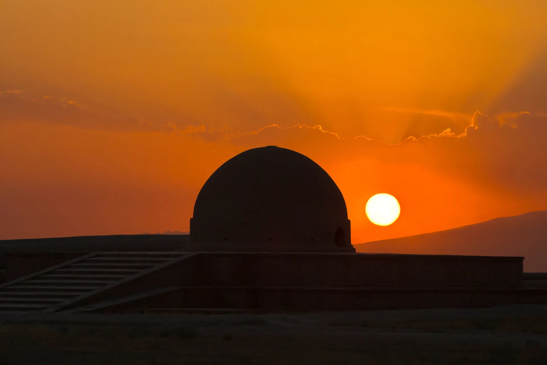 The restored stupa of a Buddhist monastery near Termez, founded around the 1st century.